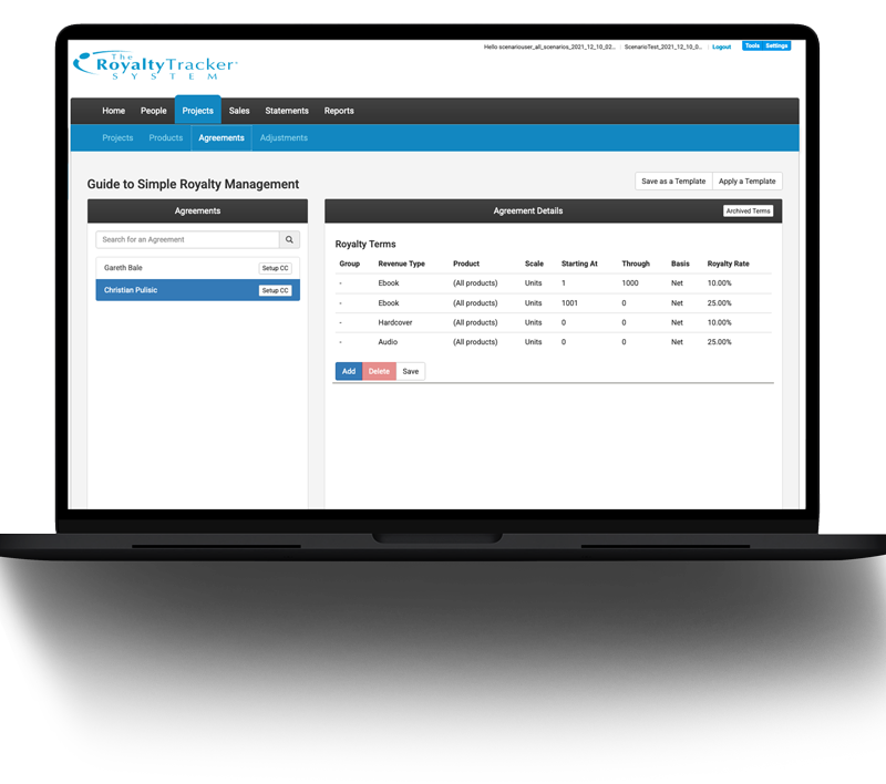screenshot of Royalty Tracker